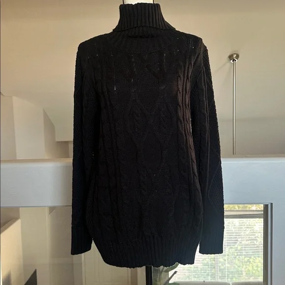 ZENANA Black Cable-Knit Turtleneck Sweater - Women's - Picture 2 of 4